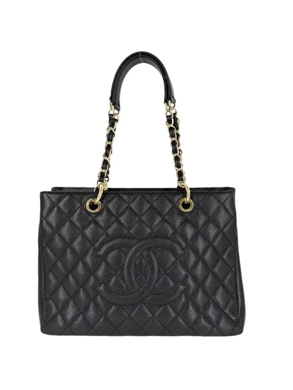 Chanel Handle Grand Shopping Tote Bag GST Quilted Chain CC Logo Shoulder Caviar